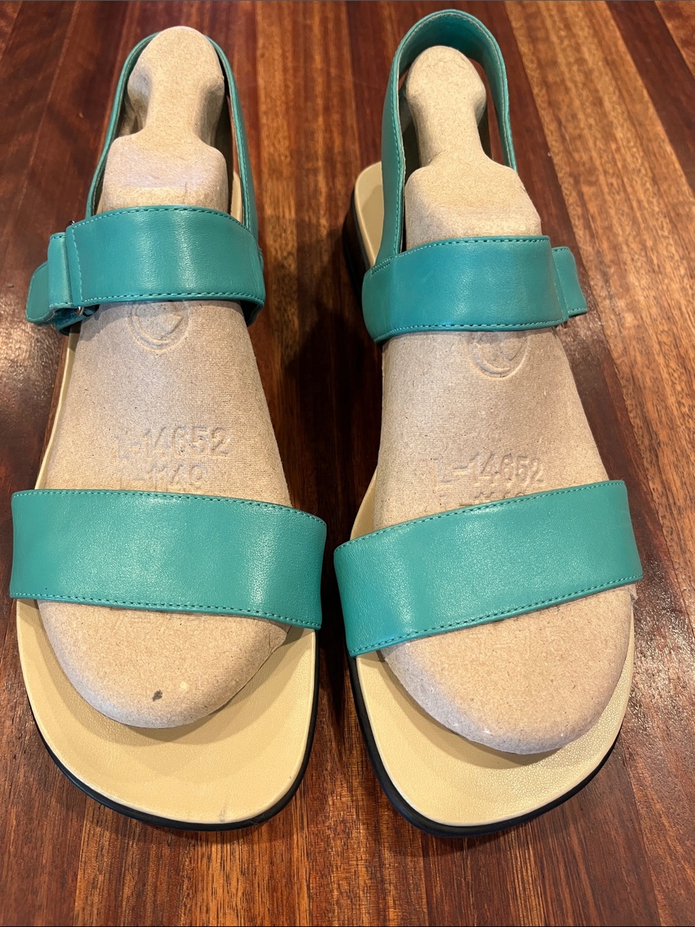Madeline sandals size 8.5 M. Velcro strap. Green leather